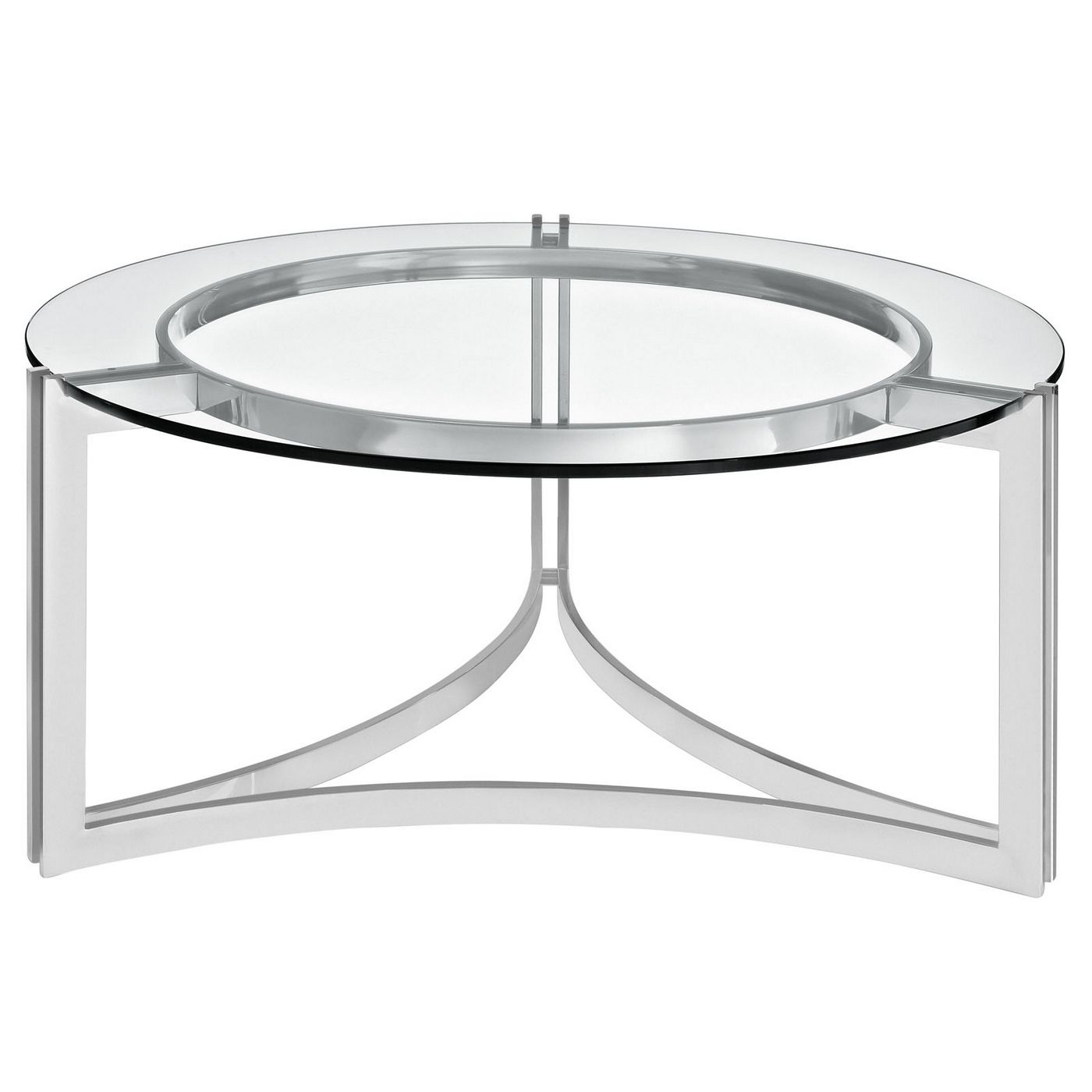 2018 Signet Modern Stainless Steel Coffee Table W/ Round Tempered Glass Top With Stainless Steel And Glass Modern Desks (View 4 of 15)