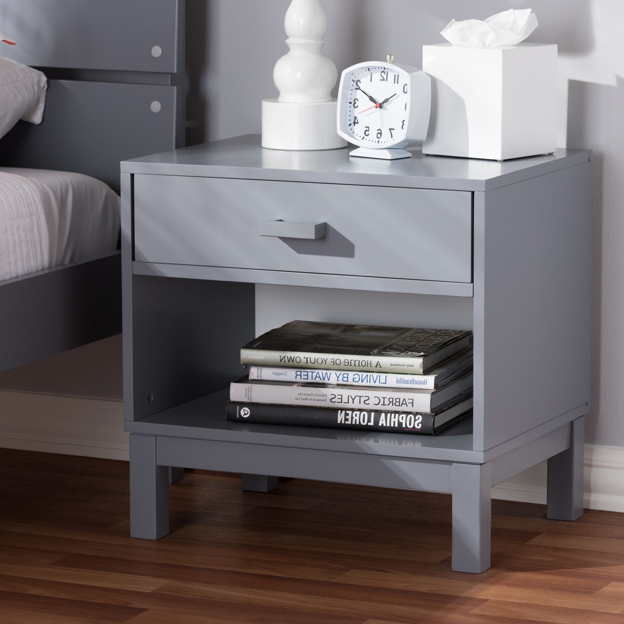 2018 Smoke Gray Wood 1 Drawer Desks Throughout Baxton Studio Deirdre Modern And Contemporary Grey Wood 1 Drawer (View 6 of 15)
