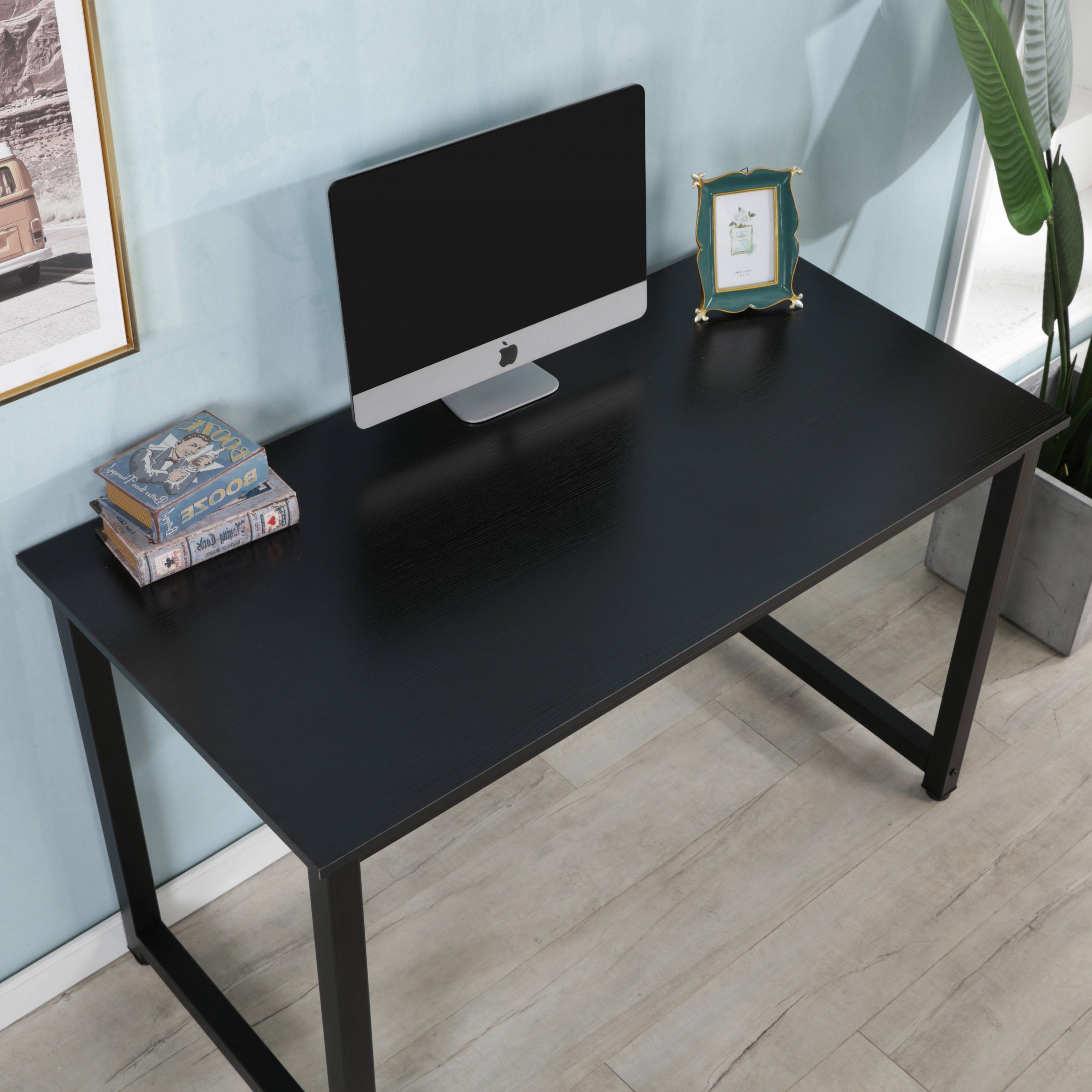 2018 Urhomepro Computer Desk, Modern Simple Home Office Corner Computer Within Natural Wood And Black Metal Office Desks (View 7 of 15)
