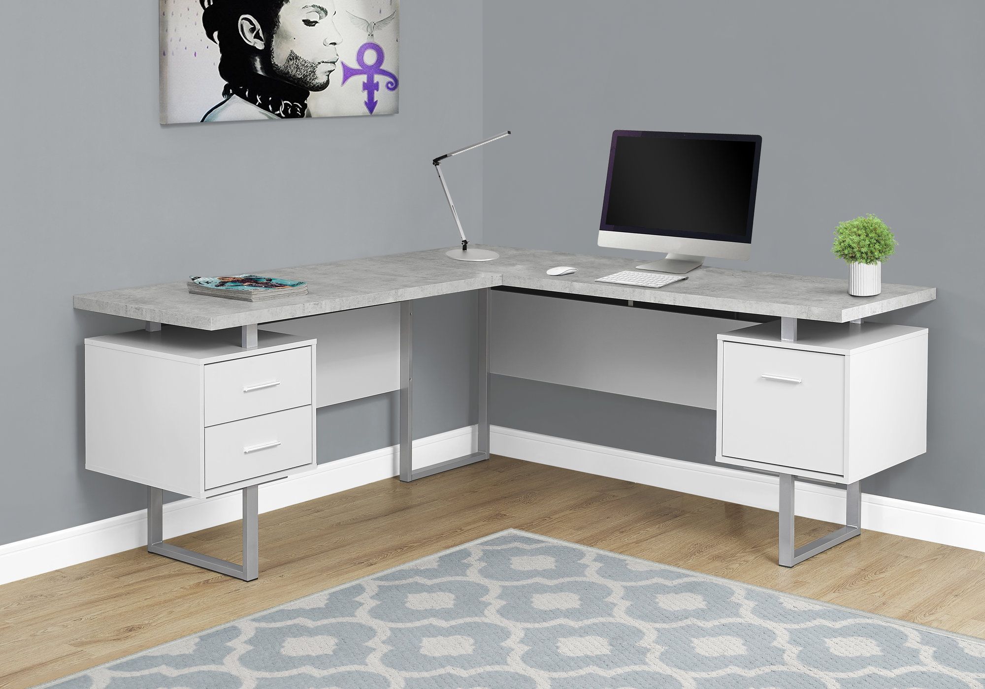 2018 White And Cement Writing Desks Pertaining To I 7307 – Computer Desk – 70"l White / Cement Look Left/right Face (View 15 of 15)