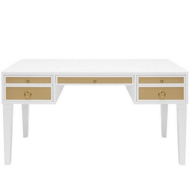 2018 White Lacquer And Brown Wood Desks For Grasscloth White Lacquer & Gold Desk (View 15 of 15)