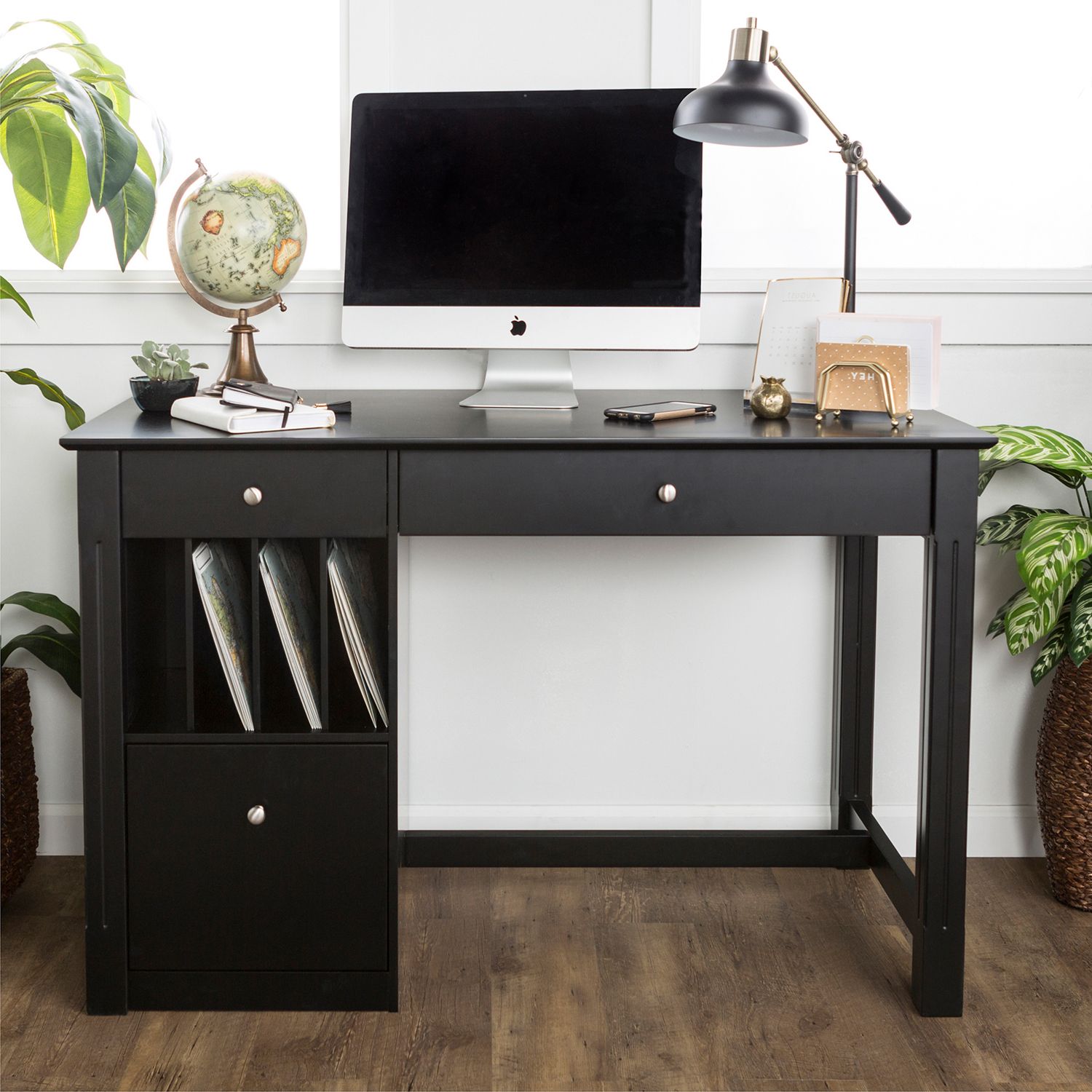 2019 Black Deluxe Wood Storage Computer Desk – Pier1 In White 1 Drawer Wood Laptop Desks (View 9 of 15)