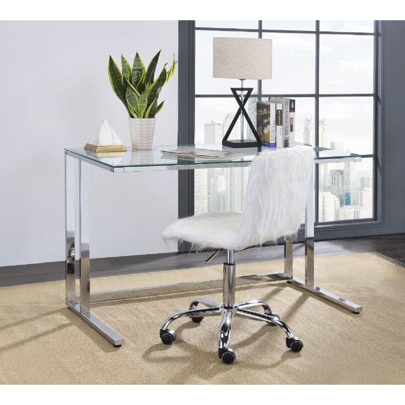2019 Brayden Studio® 47"lx 24"wx 30"h Writing Desk Gaming Desk For Household Inside Tempered Glass And Gold Metal Office Desks (View 8 of 15)