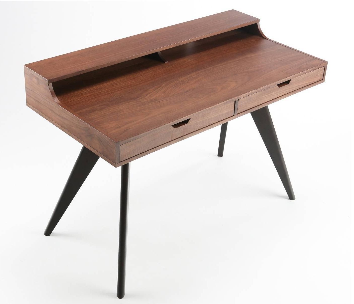 2019 Contemporary Walnut And Wenge Veneer Writing Desk With Two Drawers At Regarding Glass And Walnut Modern Writing Desks (View 6 of 15)