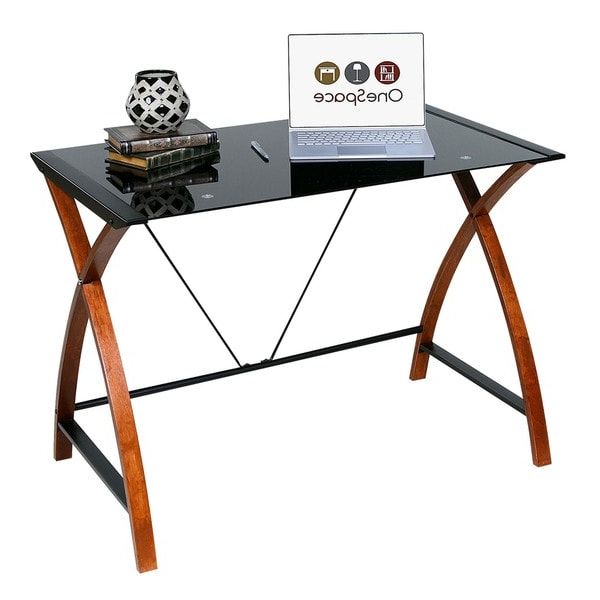2019 Large Frosted Glass Aluminum Desks Throughout Onespace Glass/wood Computer Desk – Overstock –  (View 8 of 15)
