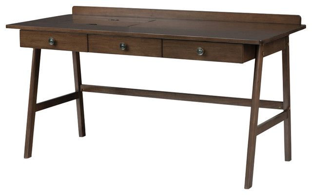 2019 Natural Brown Wood 3 Drawer Desks Regarding Rylie Solid Wood Desk, Natural Aged Brown – Transitional – Desks And (View 9 of 15)
