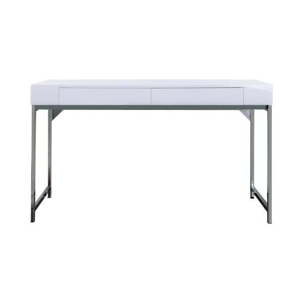 2019 White Lacquer Stainless Steel Modern Desks In Furniture Of America Royanne High Gloss White Desk With 2 Drawer Idf (View 9 of 15)