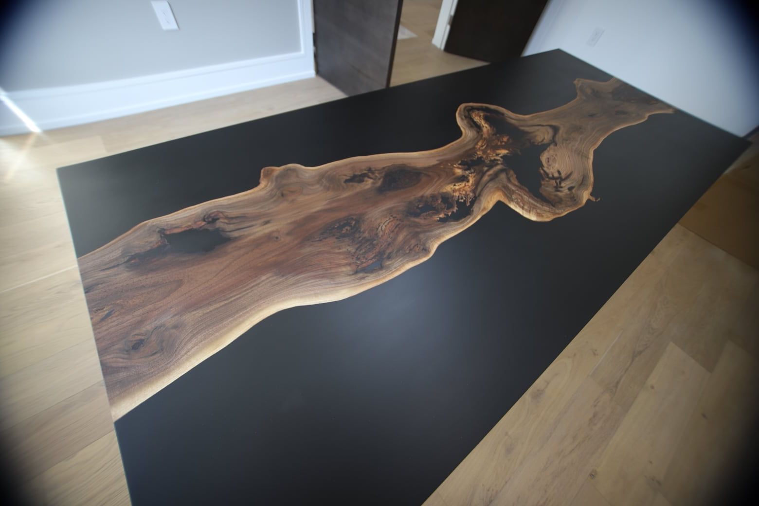 2019 White Marble And Matte Black Desks With Regard To Matte Black Epoxy Desk With Walnut Slab – Anglewood Live Edge Custom (View 4 of 15)