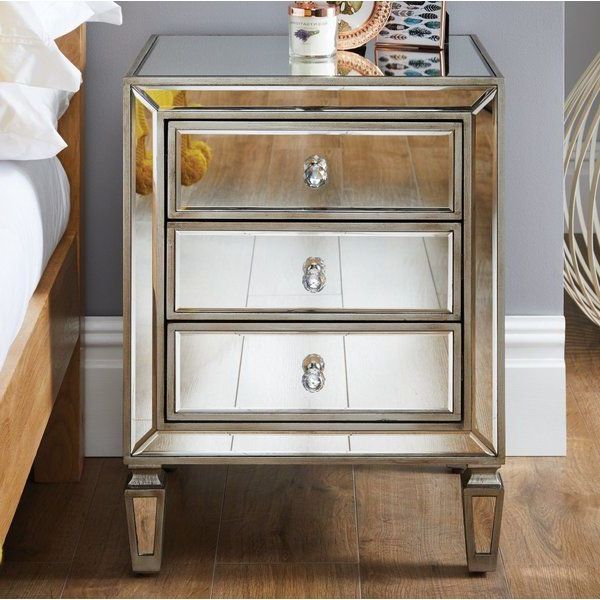3 Drawer Bedside Table, Mirrored With Regard To Well Known 3 Drawer Mirrored Small Desks (View 6 of 15)