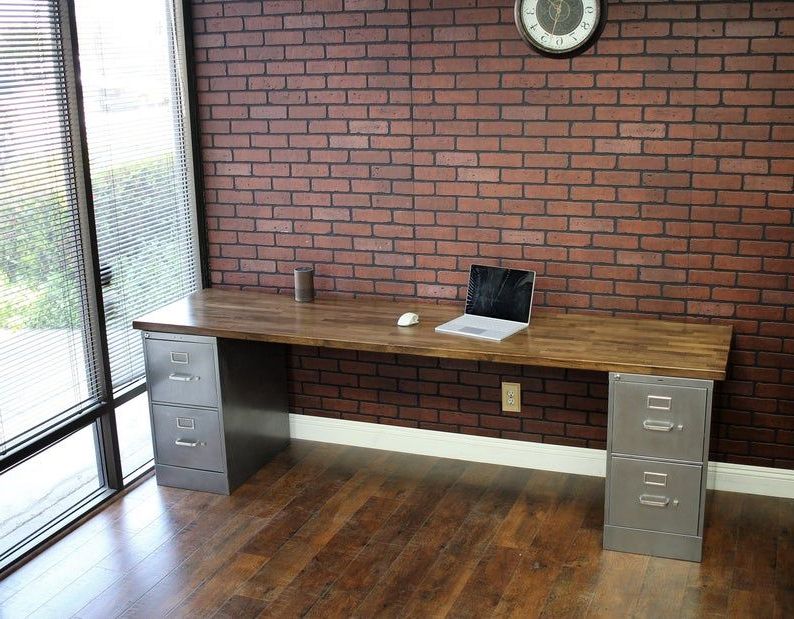 4 Drawer Rustic Desk / Metal Filing Cabinet / Industrial / (View 5 of 15)