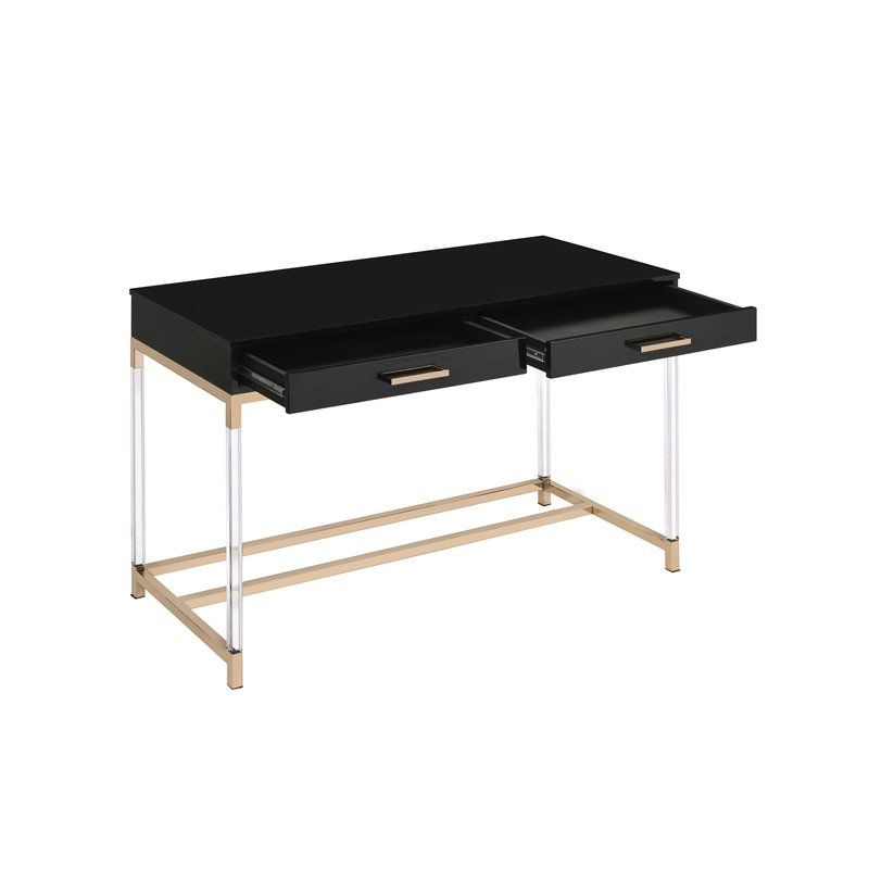 Acacia Wood Writing Desks With Usb Ports Intended For Famous Acme Adiel Built In Usb Port Writing Desk In Black And Gold Finish –  (View 9 of 15)
