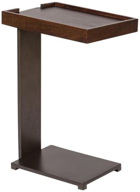 Accent Table Midtown Gunmetal Gray Metal Dark Chestnut Mango Wood # Throughout Well Known Metal And Chestnut Wood 2 Shelf Desks (View 14 of 15)