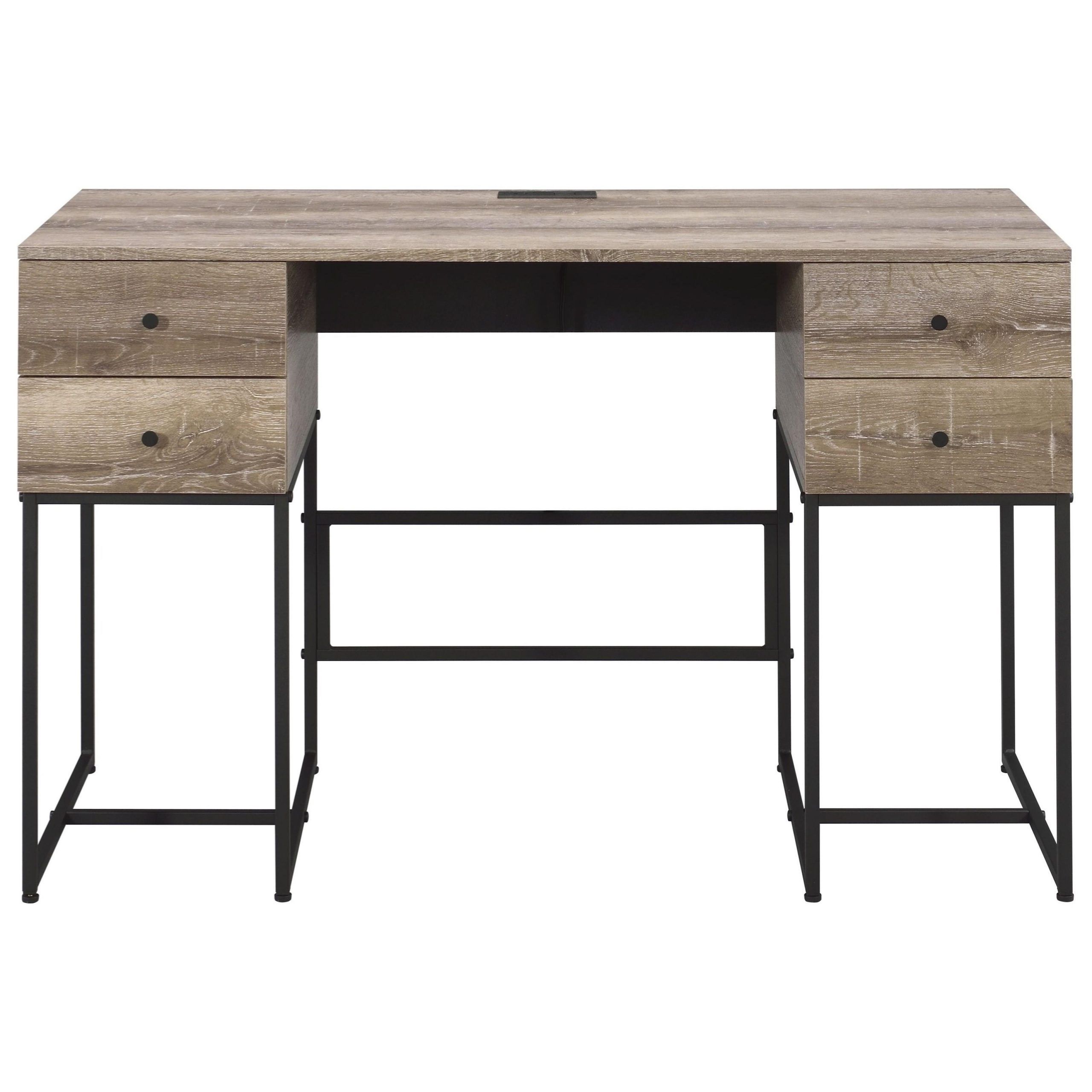 Acme Furniture Desirre Rustic Industrial 4 Drawer Desk With Usb Ports Inside Current Acacia Wood Writing Desks With Usb Ports (View 10 of 15)