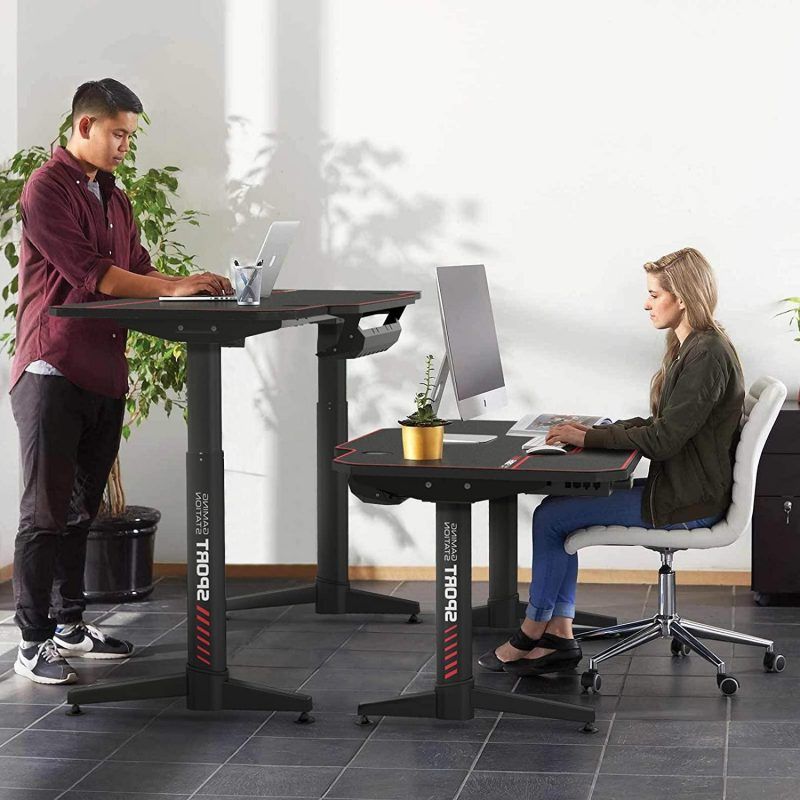 Adjustable Electric Lift Desks For Fashionable Waleaf Dual Motor Height Adjustable Electric Standing Desk, 55 Inch Sit (View 5 of 15)