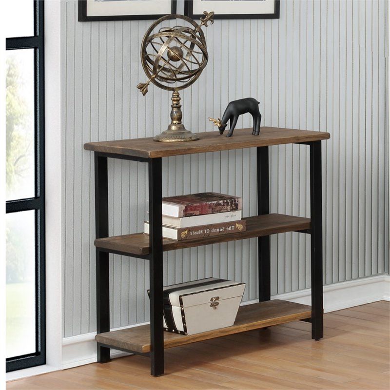 Alaterre Furniture Pomona 31h 2 Shelf Metal And Solid Wood Under Window For Most Recent Metal And Chestnut Wood 2 Shelf Desks (View 1 of 15)