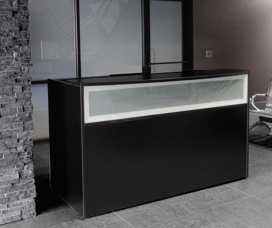 Aluminum And Frosted Glass Desks With Regard To Most Current Black Reception Desk W/frosted Glass Panel (View 4 of 15)