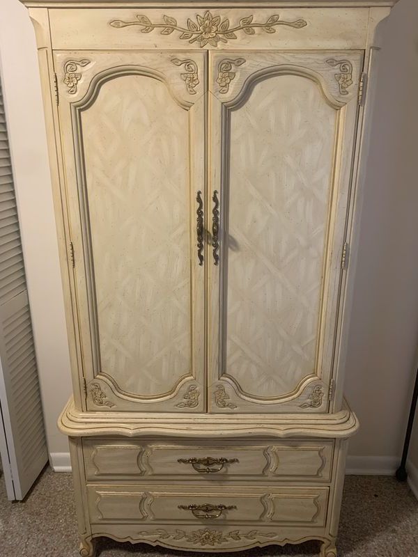 Antique Ivory Wood Desks Throughout Current Vintage Armoire Ivory Wood With Drawers For Sale In Aloma, Fl – Offerup (View 9 of 15)