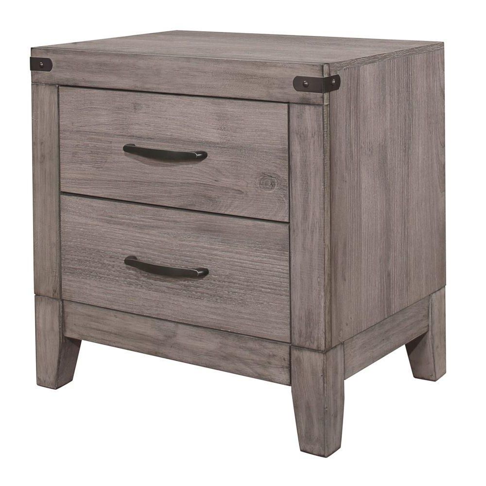 Benjara Weathered Gray Wooden Night Stand With Metal Handle 22 In (View 6 of 15)