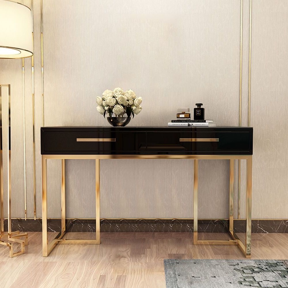 Best And Newest Farmhouse Black And Russet Wood Laptop Desks For 47" Rectangular Writing Desk Black Computer Desk With Drawer Gold Leg (View 14 of 15)
