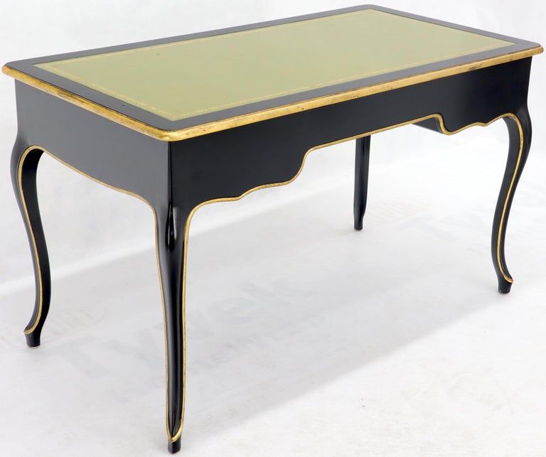 Best And Newest Lacquer And Gold Writing Desks Within Baker Country French Black Lacquer Gold Trim Leather Desk Console (View 3 of 15)
