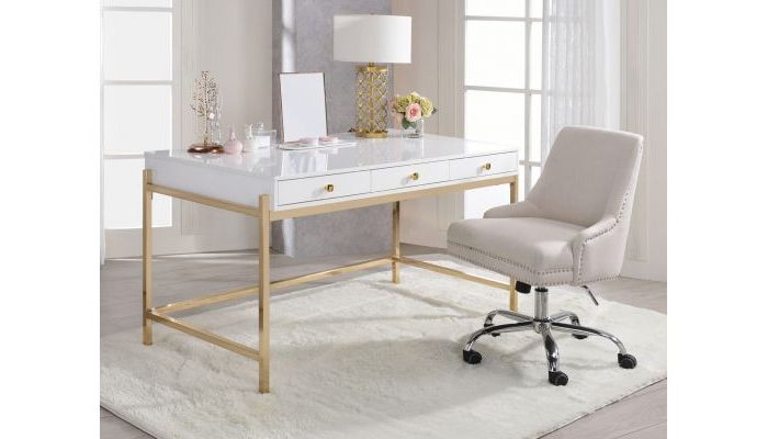 Best And Newest Marabella Glossy White Writing Desk Gold Legs With Gold And Blue Writing Desks (View 14 of 15)