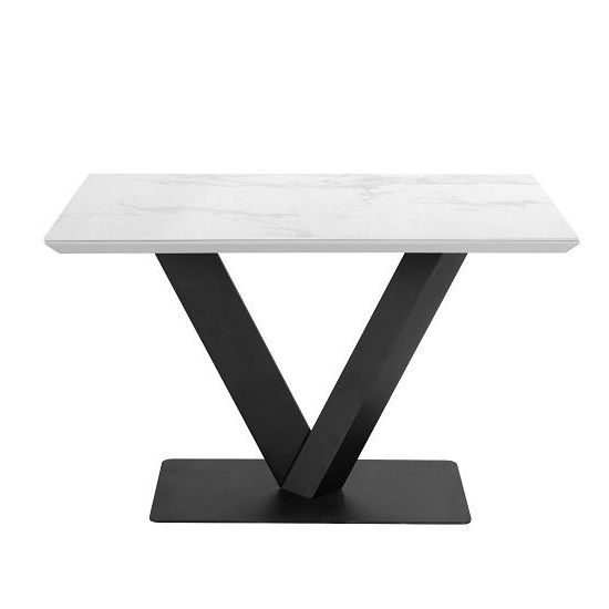 Best And Newest Marble And Black Metal Writing Tables With Alessia Ceramic Marble Dining Table In White With Black Metal Legs (View 7 of 15)