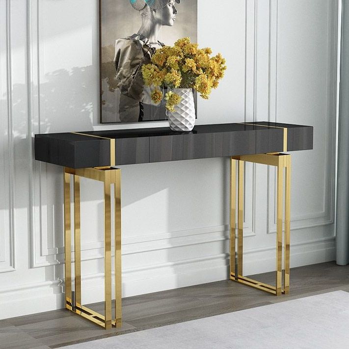 Best And Newest Modern Luxury Black Console Table With Drawer Storage Rectangular With Regard To Rubbed White Console Tables (View 15 of 15)