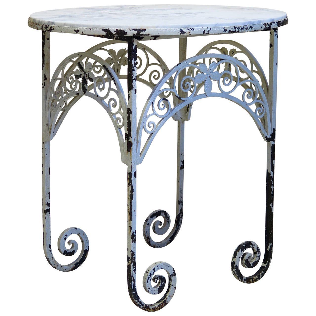 Best And Newest Oval Art Deco Wrought Iron And Marble Side Table, France, Circa 1920s Intended For Iron And White Marble Desks (View 8 of 15)