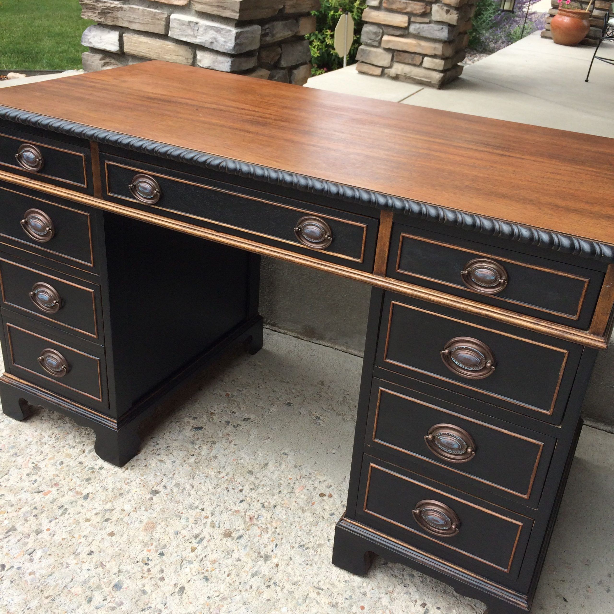Best And Newest Two Tone Wood And Black Vintage Desk. Solid Wood And Usa Made (View 1 of 15)