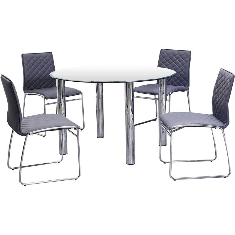 Best Master Furniture Duncan 5 Piece Round Stainless Steel Dining Set Pertaining To Preferred Stainless Steel And Gray Desks (View 9 of 15)