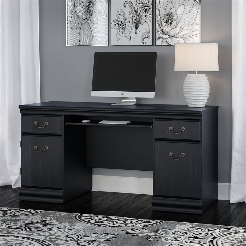 Birmingham Credenza Desk With Storage In Antique Black – Engineered Intended For Well Liked Antique Black Wood 1 Drawer Desks (View 14 of 15)