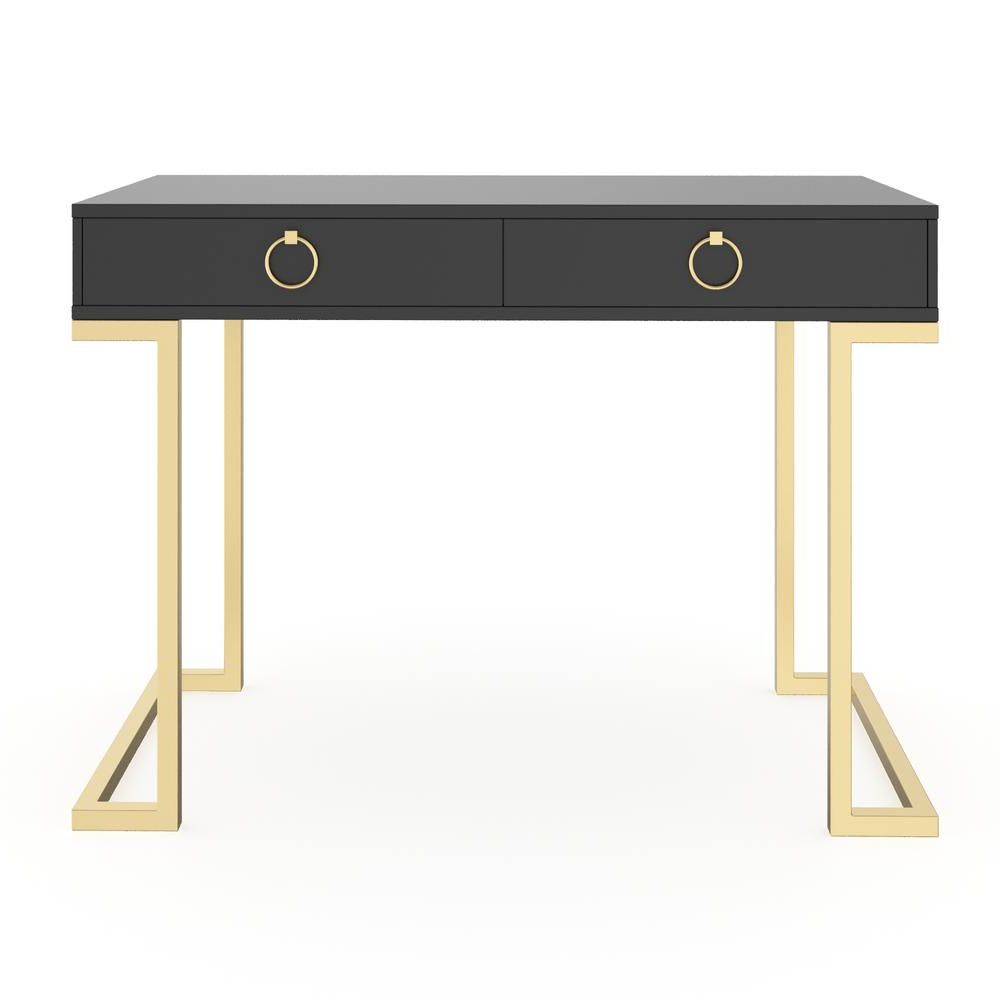 Black And Gold Writing Desks Pertaining To 2019 Nathan James Leighton Black 2 Drawer Writing Desk With Gold Accent (View 10 of 15)