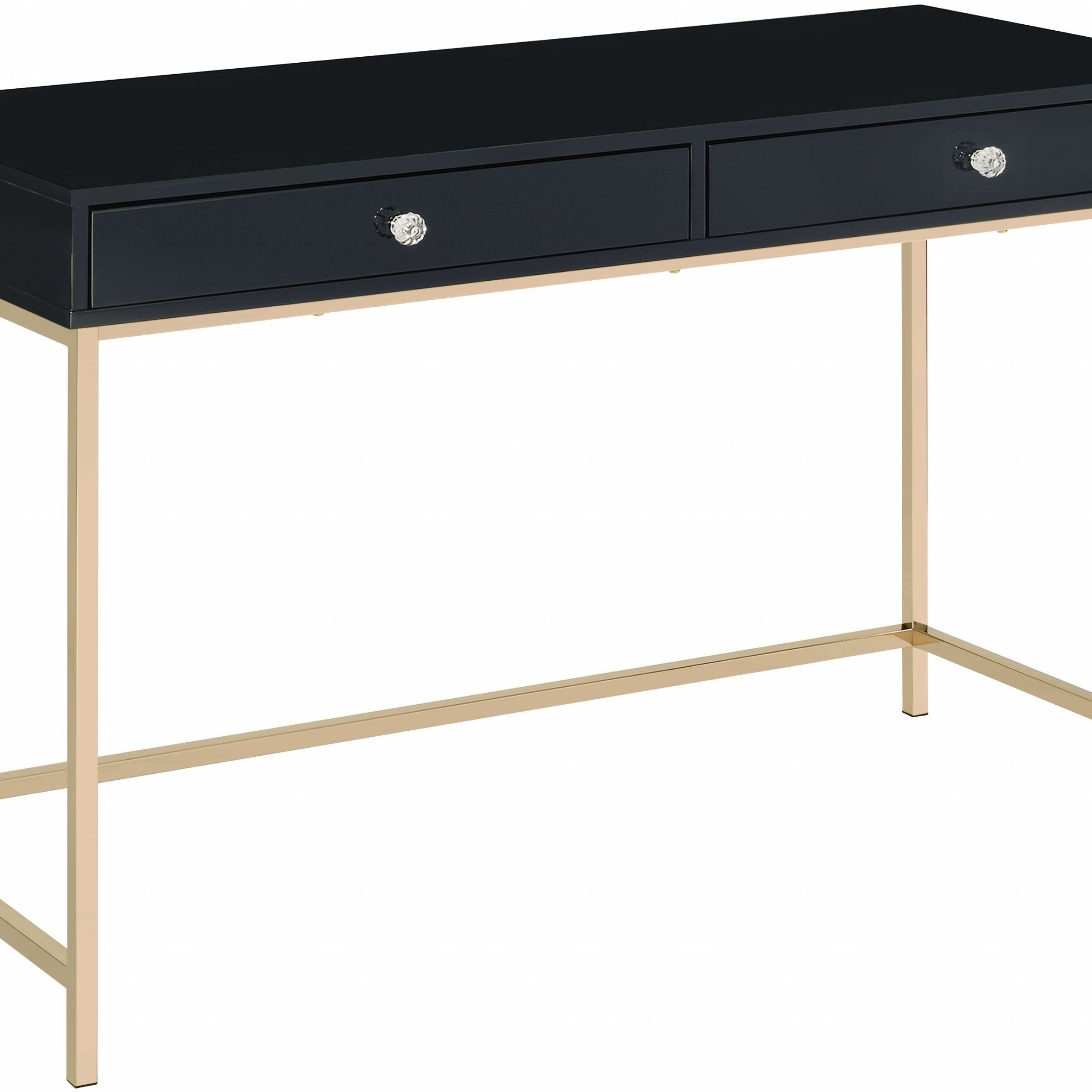 Black And Gold Writing Desks With Well Known Ottey Writing Desk In Black High Gloss & Gold Finish – Walmart (View 1 of 15)