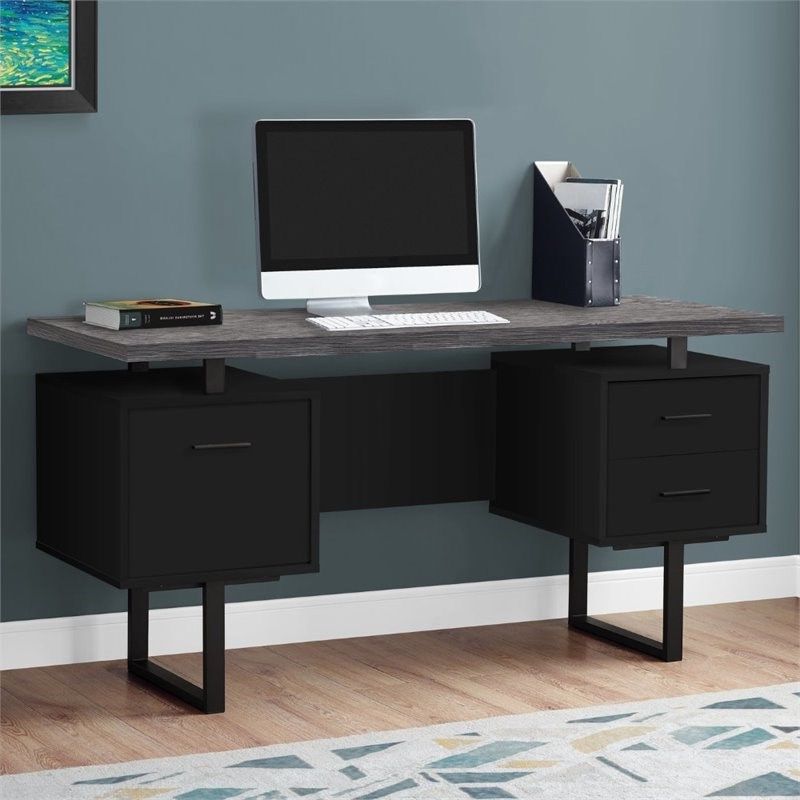 Black And Gray Oval Writing Desks With Regard To Preferred Monarch 60" Contemporary Wooden Writing Desk In Black And Gray – I  (View 10 of 15)