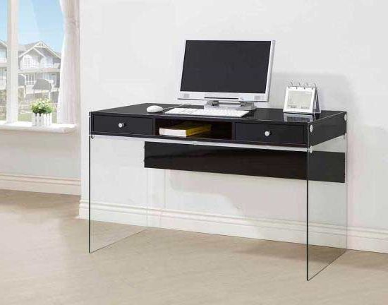 Black Glass And Dark Gray Wood Office Desks Throughout Most Recently Released Glossy Black Modern Desk With Glass Legs Co  (View 2 of 15)