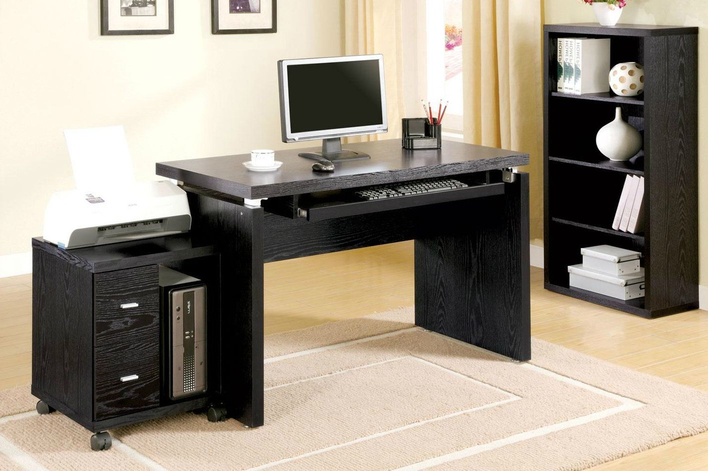 Black Glass And Natural Wood Office Desks Inside 2018 Black Wood Computer Desk – Steal A Sofa Furniture Outlet Los Angeles Ca (View 9 of 15)
