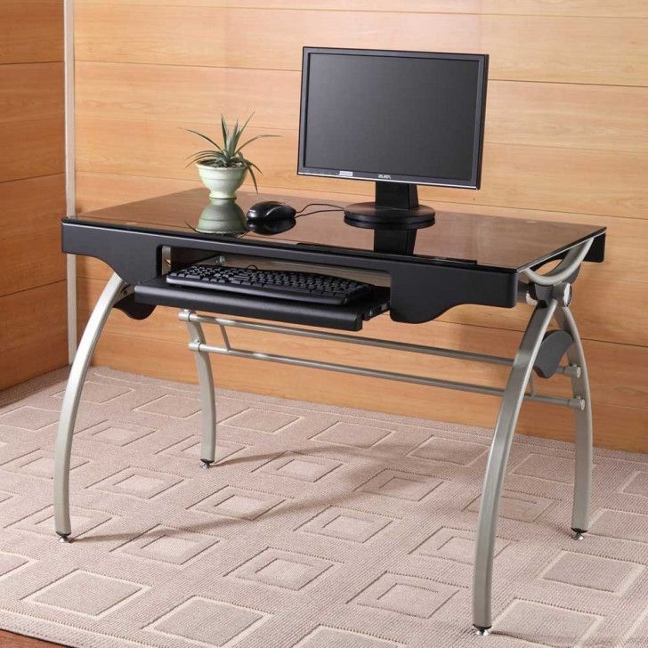 Black Glass And Natural Wood Office Desks Intended For Recent Smart Choice Of Small Slim Computer Desk – Homesfeed (View 4 of 15)