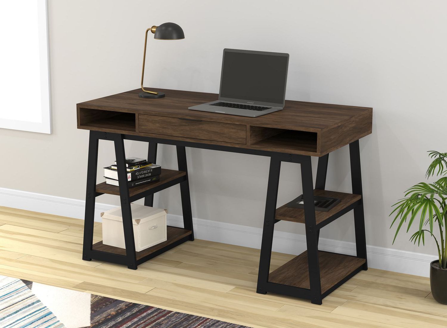 Black Glass And Walnut Wood Office Desks With Regard To Popular Safdie & Co (View 4 of 15)