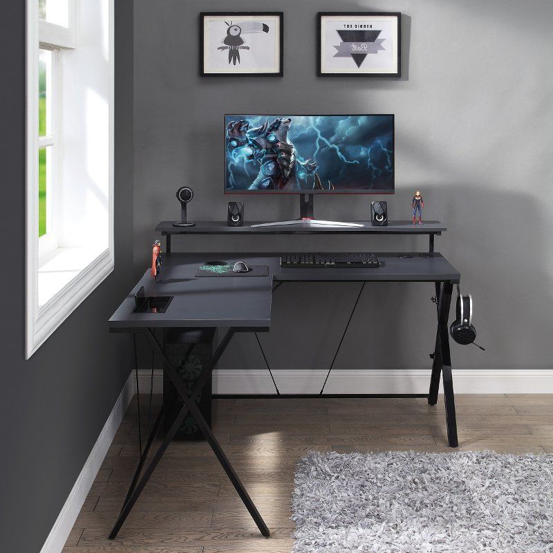 Black L Shaped Gaming Desk With Led Lights – Checkpoint Battle Station Pertaining To Well Known Black Metal Gaming Desks (View 4 of 15)