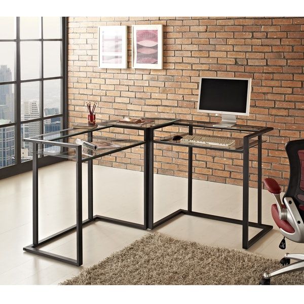 Black Metal And Glass Corner Computer Desk – Overstock Shopping – Great Inside Latest Glass White Wood And Black Metal Office Desks (View 15 of 15)