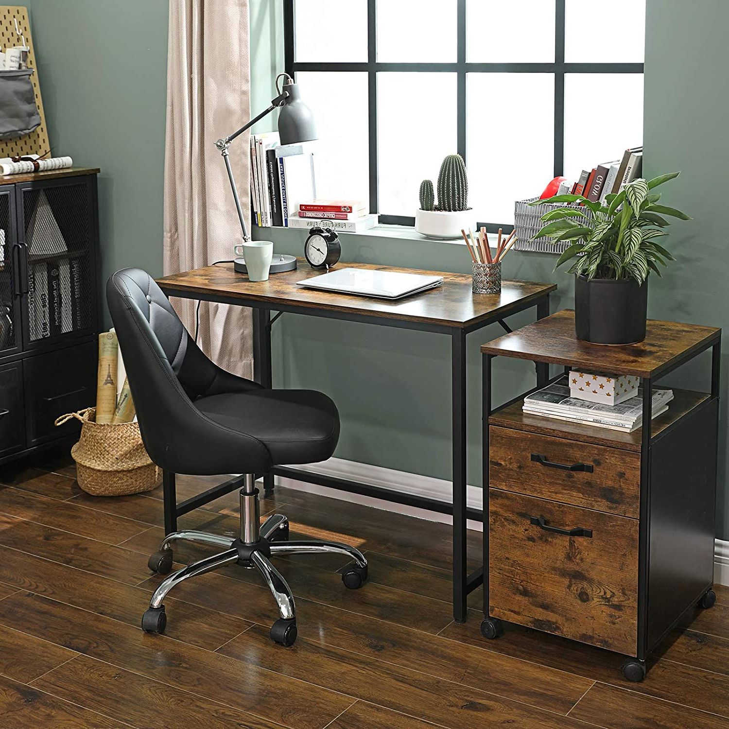 Black Metal And Rustic Wood Office Desks Inside Fashionable Vasagle Writing Desk, Computer Desk, Small Office Table, 100 X 50 X  (View 3 of 15)