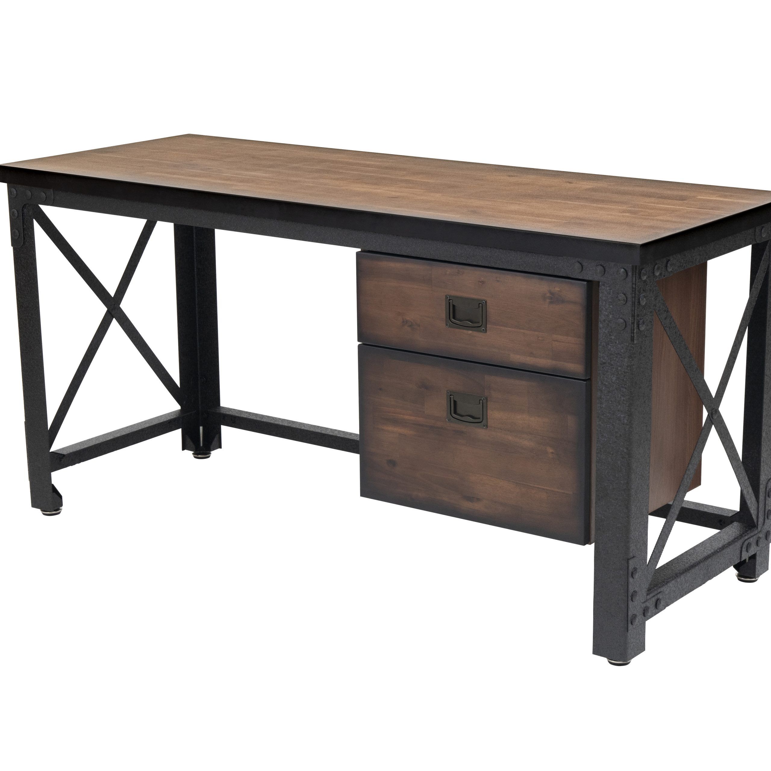 Black Wood And Metal Office Desks Pertaining To Most Recent Jackson 62″ Industrial Metal & Wood Desk With Drawers – Duramax (View 13 of 15)