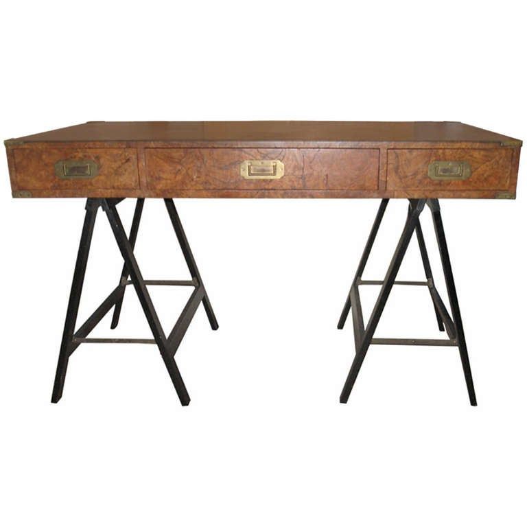 Blue And White Wood Campaign Desks For Trendy Mid Century Burl Wood Campaign Desk For Sale At 1stdibs (View 8 of 15)