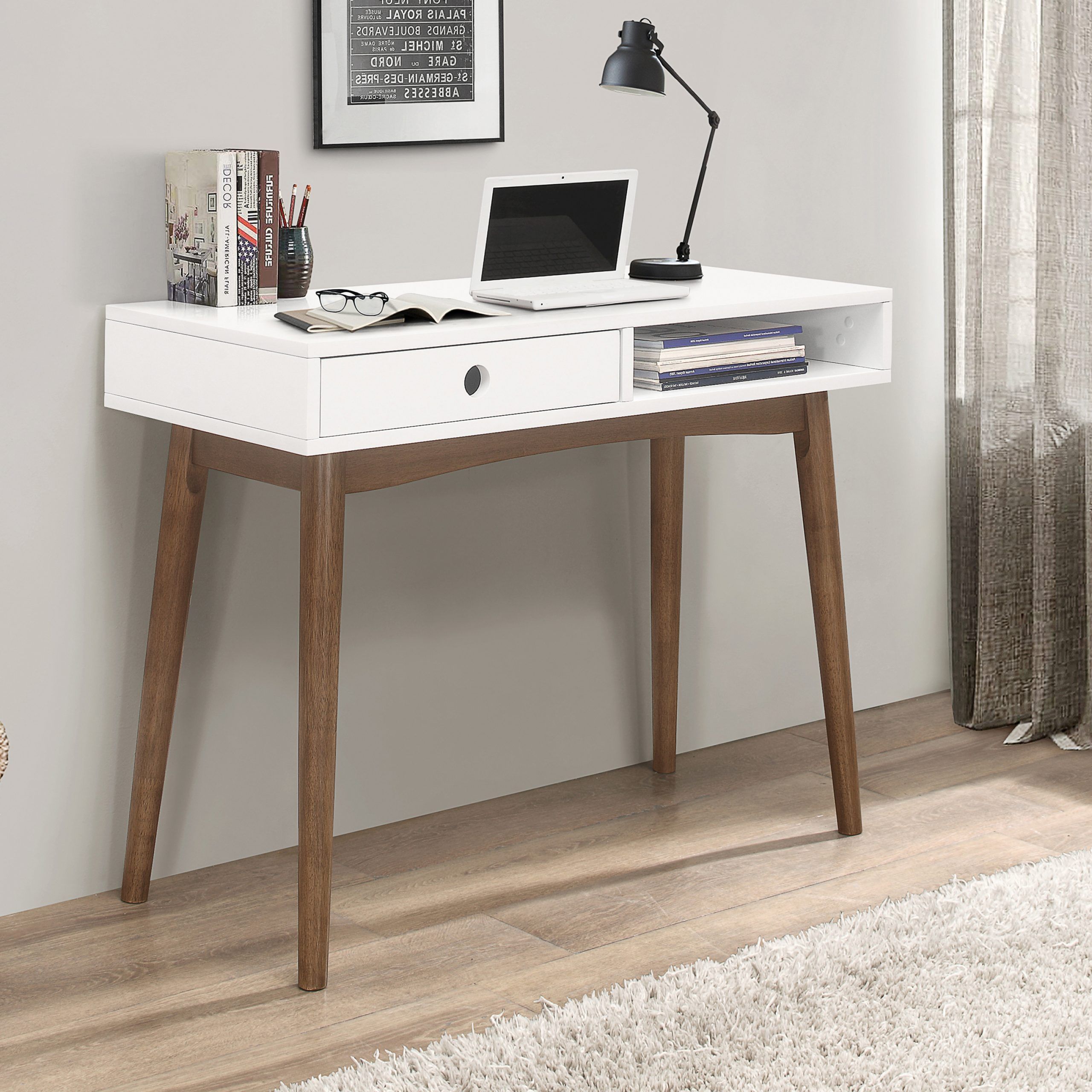 Bradenton 1 Drawer Writing Desk White And Walnut – Coaster F Inside Newest Aged White Finish Wood Writing Desks (View 6 of 15)