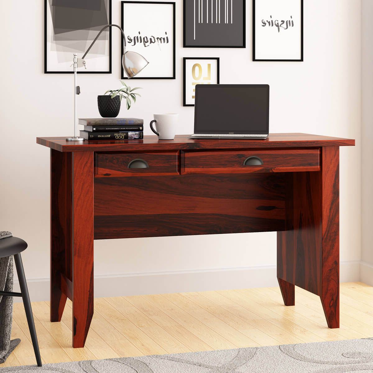 Brenda Rustic Solid Wood 2 Drawer Writing Desk Inside Most Current Rustic Acacia Wooden Writing Desks (View 4 of 15)