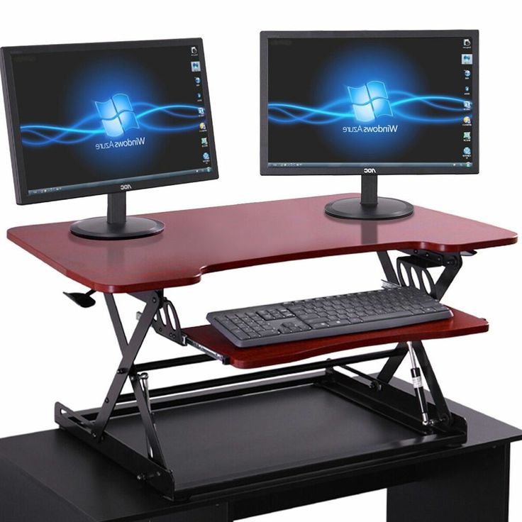 Brown Adjustable Height Stand Up Desk Computer Workstation Lift Rising With Fashionable Cherry Adjustable Stand Up Desks (View 8 of 15)