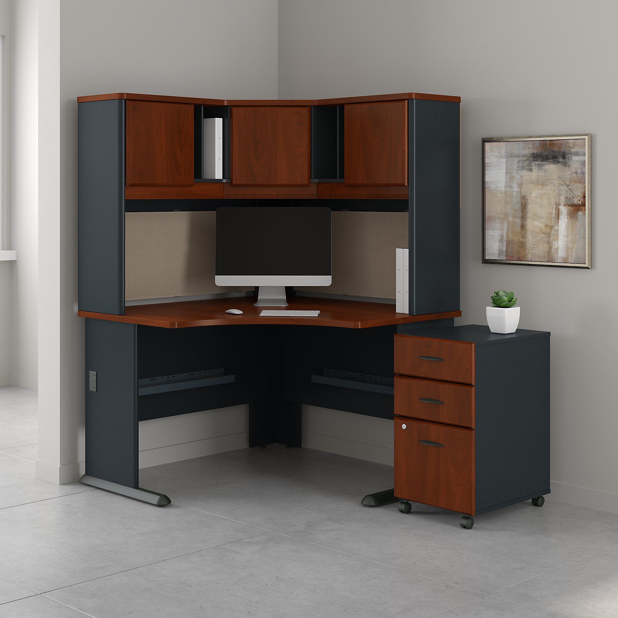 Bush Business Furniture Series A 48w Corner Desk With Hutch And Mobile For Most Recently Released Computer Desks With Filing Cabinet (View 3 of 15)