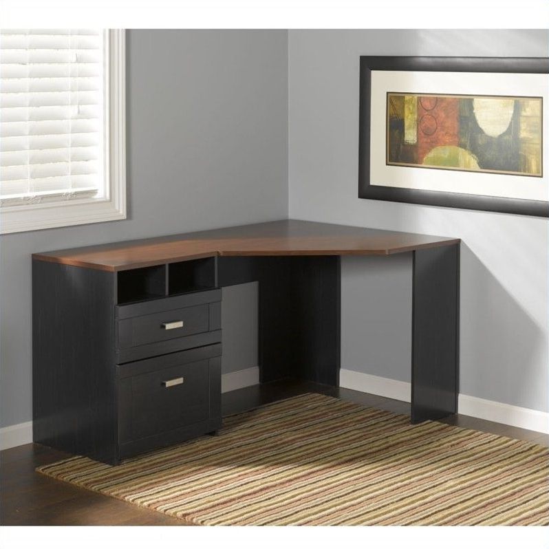 Bush Wheaton Corner Computer Desk In Antique Black – My72713a 03 Pertaining To Well Liked Antique Black Wood 1 Drawer Desks (View 4 of 15)