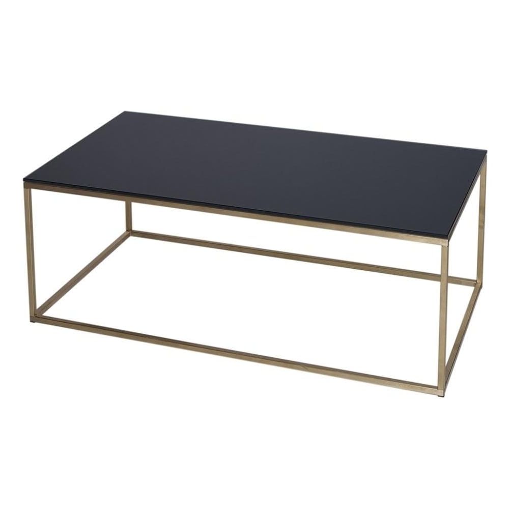 Buy Black Glass And Metal Rectangular Coffee Table From Fusion Living Regarding Latest Glass And Gold Rectangular Desks (View 7 of 15)