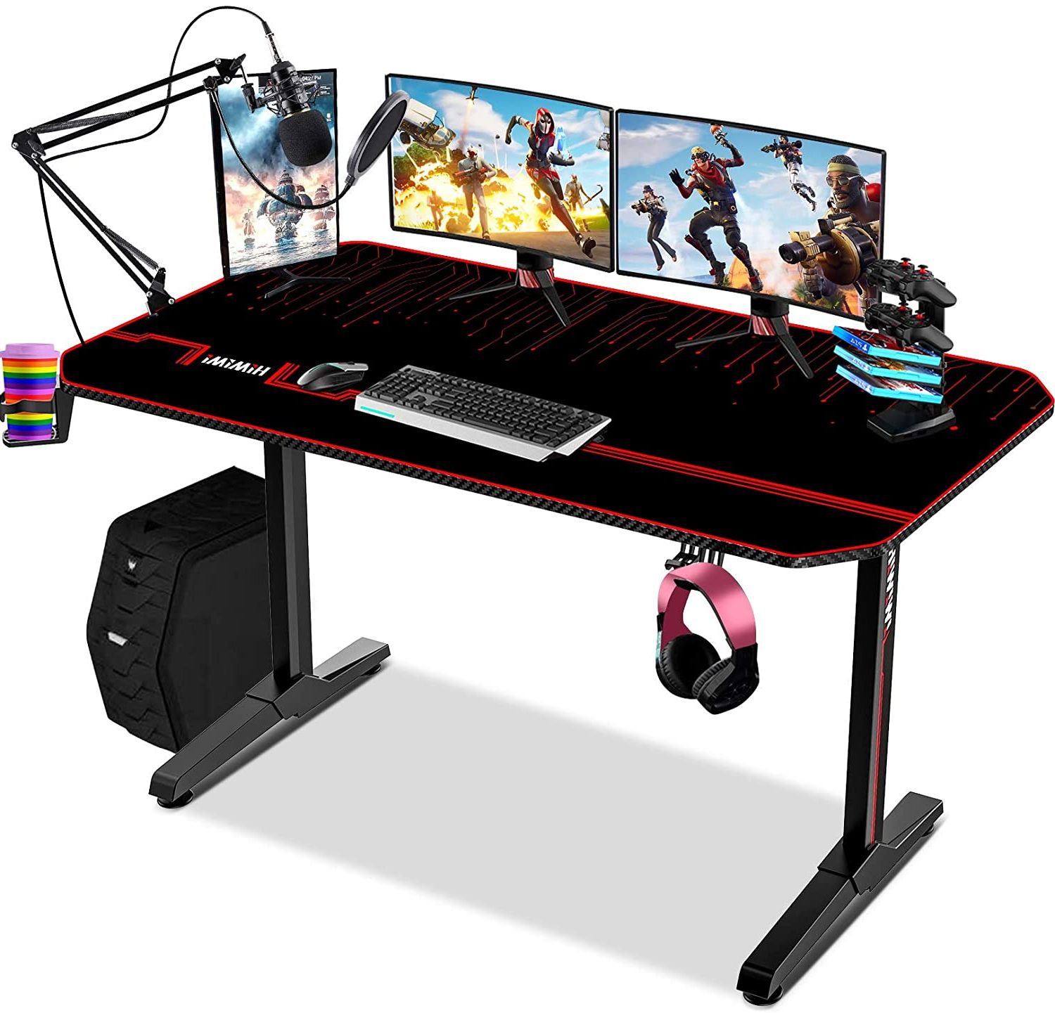 Buy Ergonomic Gaming Desk 55 Inch, T Shaped Computer Table With Free Pertaining To Current Gaming Desks With Built In Outlets (View 2 of 15)